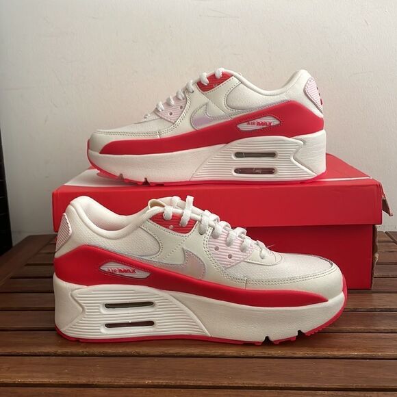 Nike Air Max 90 LV8 Sail/Multi-Color Siren Red Women Size 8(HF5073-133) - Picture 3 of 13
